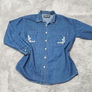 Vintage Nick & Sarah denim embroidered buttondown long sleeve shirt